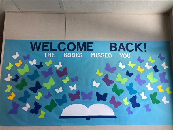 welcome back wall display in library